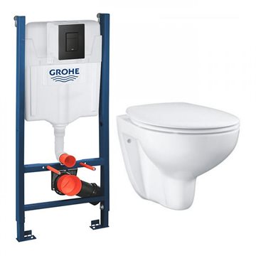 GROHE Bau Alt-i-1 Toiletpakke inkl. Sæde m/softclose, Betjeningsplade i Mat Sort & Cisterne 113cm